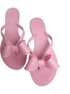 Women's Pink Summer Flip-Flops Big Jelly Bow Beach Cute Flat Fashion Sandals
